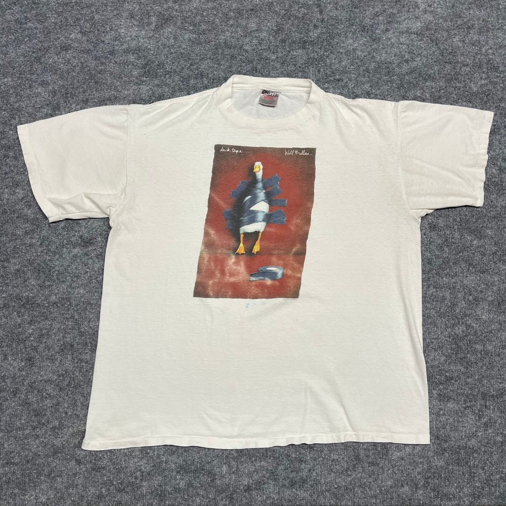 Vintage Will Bullas Duck Tape Art T-Shirt‎ Mens White XL Oneita Power-T 1996